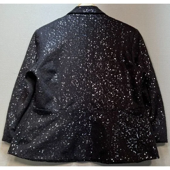 Robert Louise Women's Open Front Cardigan Sequin Blazer Long Sleeve Size L Gray - Picture 2 of 11